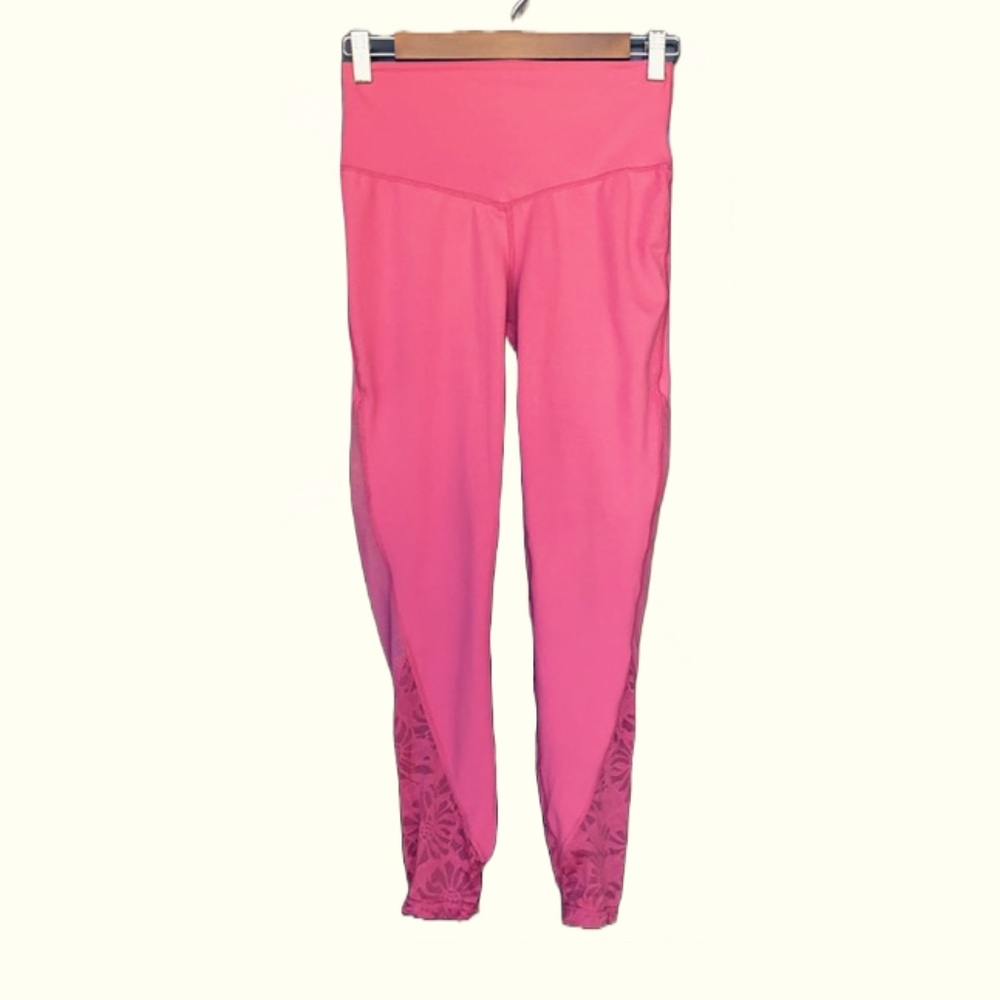 FABLETICS High Waisted Barbiecore Pink Floral Mesh Leggings Yoga Stretch Small - Picture 3 of 14